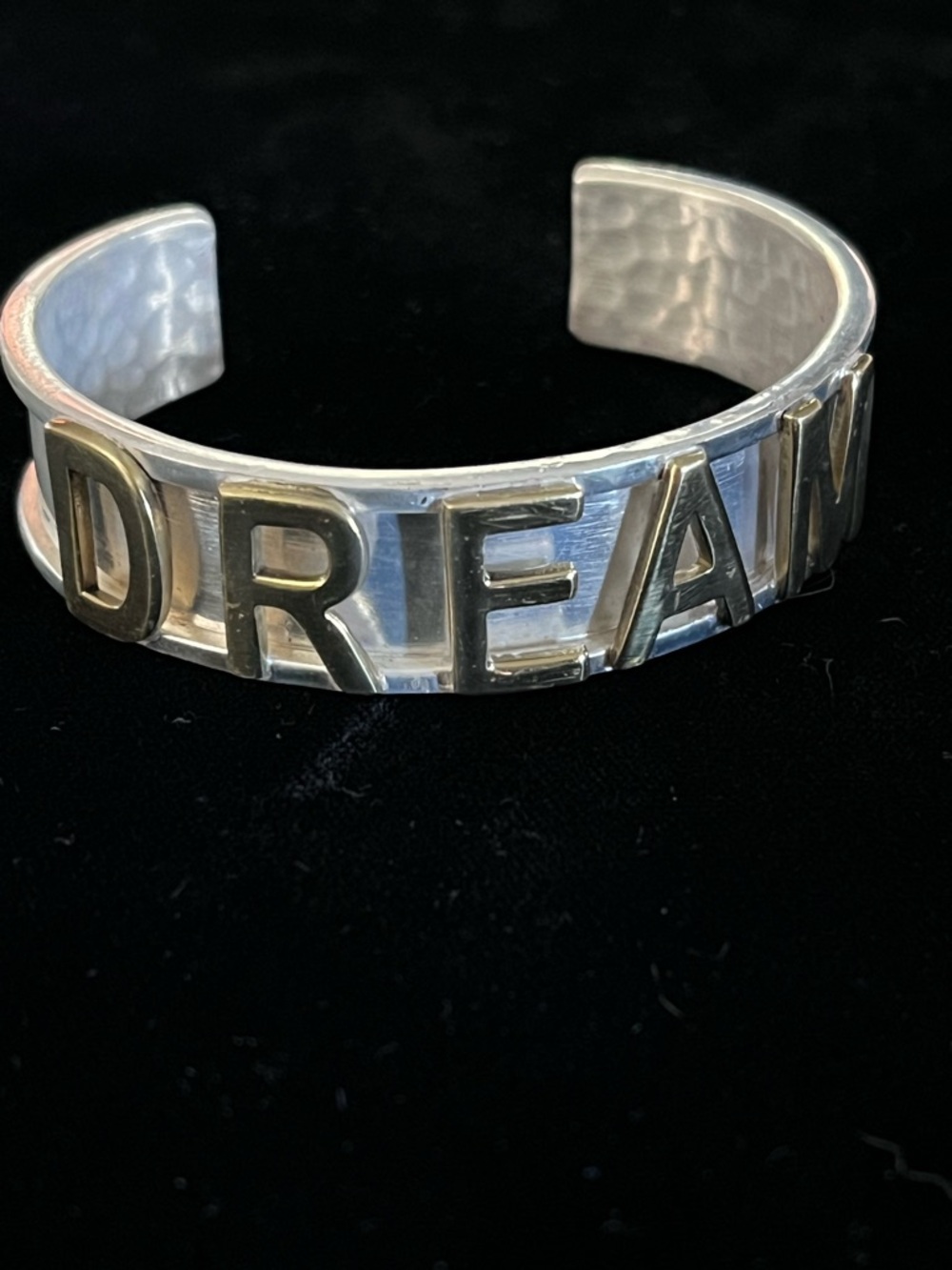 Rustic Cuff "DREAM" Mixed Metal Two-Tone Gold & Silver Bangle